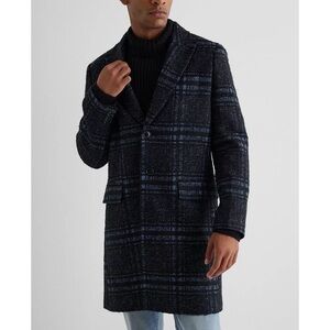 EXPRESS $348 BLUE PRINT PLAID WOOL BLEND TOPCOAT COAT